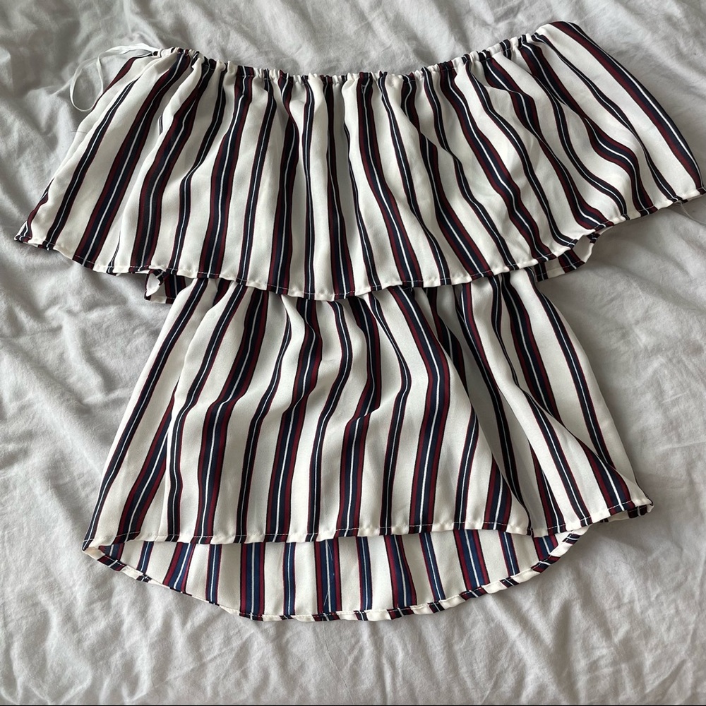 Striped layered off the shoulder top